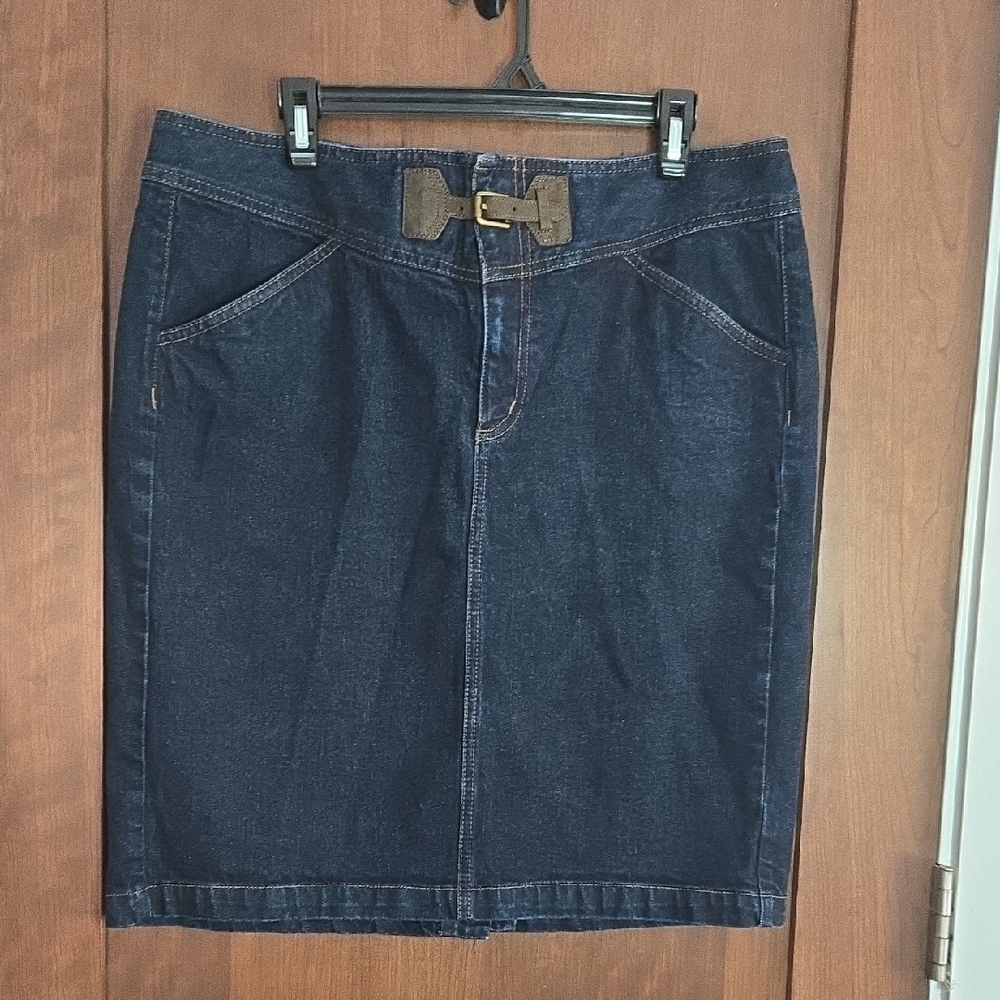Ralph Lauren Jean Co. Size 14 Denim Western Pencil Skirt with Leather Buckle